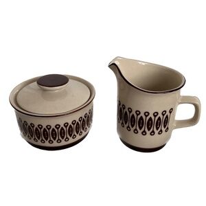 Design Four Creamer & Sugar Bowl Stoneware 683 Farmhouse Japan Brown  4" Tall